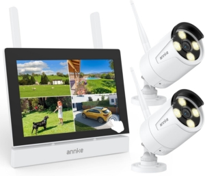 ANNKE Überwachungskamera Set mit Monitor, 7″ Touchscreen NVR Bildschrim mit 2X 2K WiFi Kamera, Vollmetallmaterial, Farbnachtsicht, 2-Wege-Audio, Personenerkennung, Arbeiten ohne WLAN, 64GB Karte
