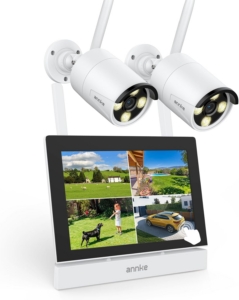 ANNKE Überwachungskamera Set mit Monitor, 5MP 4CH 7″ Zoll Touchscreen NVR Bildschrim mit 2pcs 5MP WiFi Kamera, 2-Wege-Audio, Personenerkennung, 30m Nachtsicht, App&Mail Alarm, 64GB SD Karte