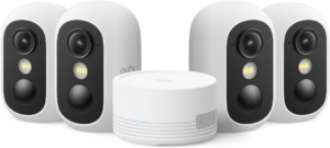 eufy eufyCam C35 (4er-Pack), Kabellose Überwachungskamera Außen & Innen, Magnetische Halterung, Farbnachtsicht, Lokaler Speicher, IP67, Gesichtserkennung, Solarpanel-Kompatibel, Ohne ABO, Weiß