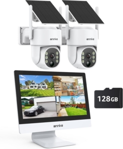 ANNKE 4MP Überwachungskamera Set Aussen WLAN mit 12“Monitor, 10CH 4K Wireless NVR, 2X 4MP PTZ WiFi Kameras mit 2-Wege Audio, Farbe Nachtsicht, Personenerkennung, Spotlight Alarm, 128GB SD Karte